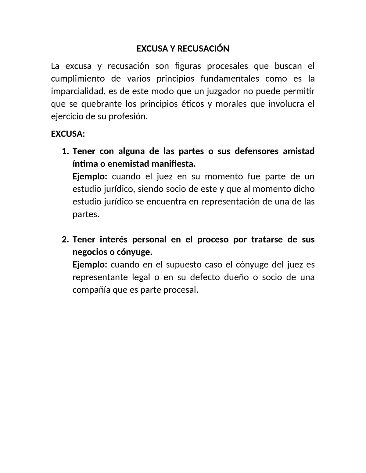 Excusa Y Recusación Der Procesal General - EXCUSA Y RECUSACIÓN La ...