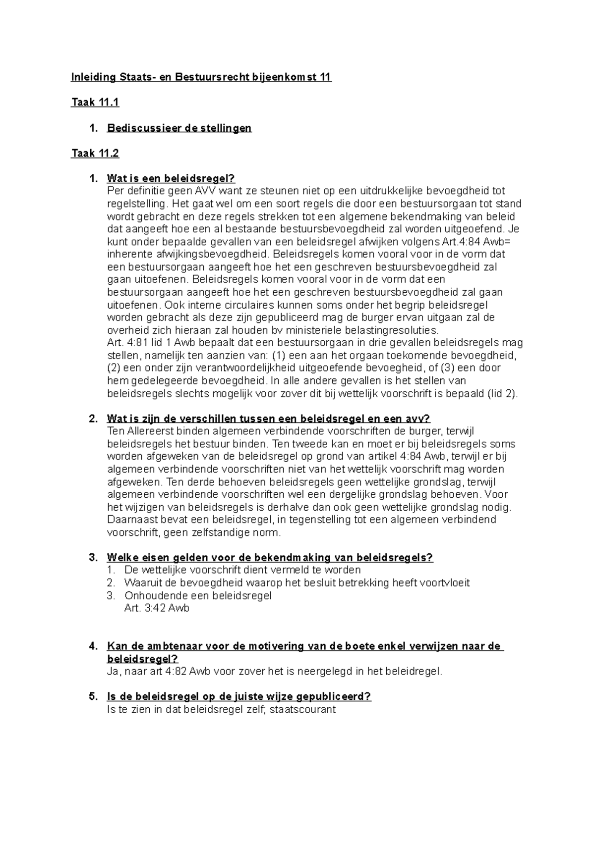 Bijeenkomst 11 ISBR - Werkgroepuitwerking - Inleiding Staats- En ...