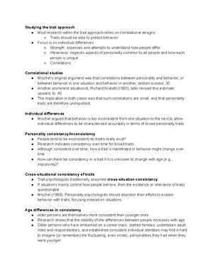 Personality Psych notes - Chapter 1 Psychology is about the precise ...