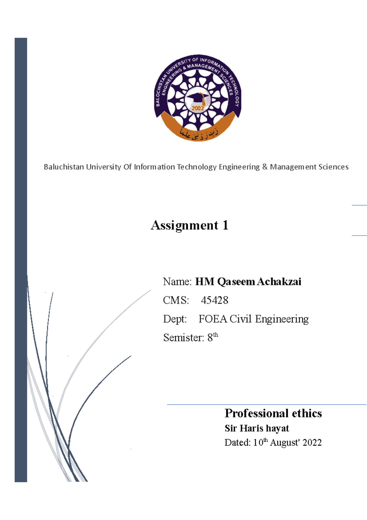 HMQ PE Assignment 1 - Professional Ethics - Assignment 1 Professional ...