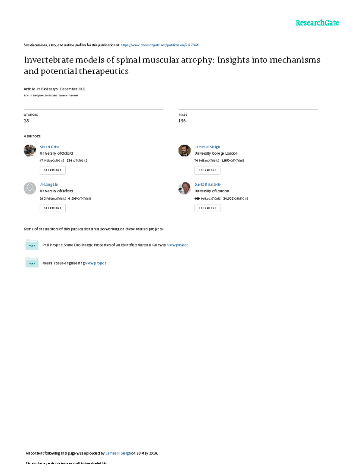 Invertebrate models of spinal muscular atrophy Ins - See discussions ...
