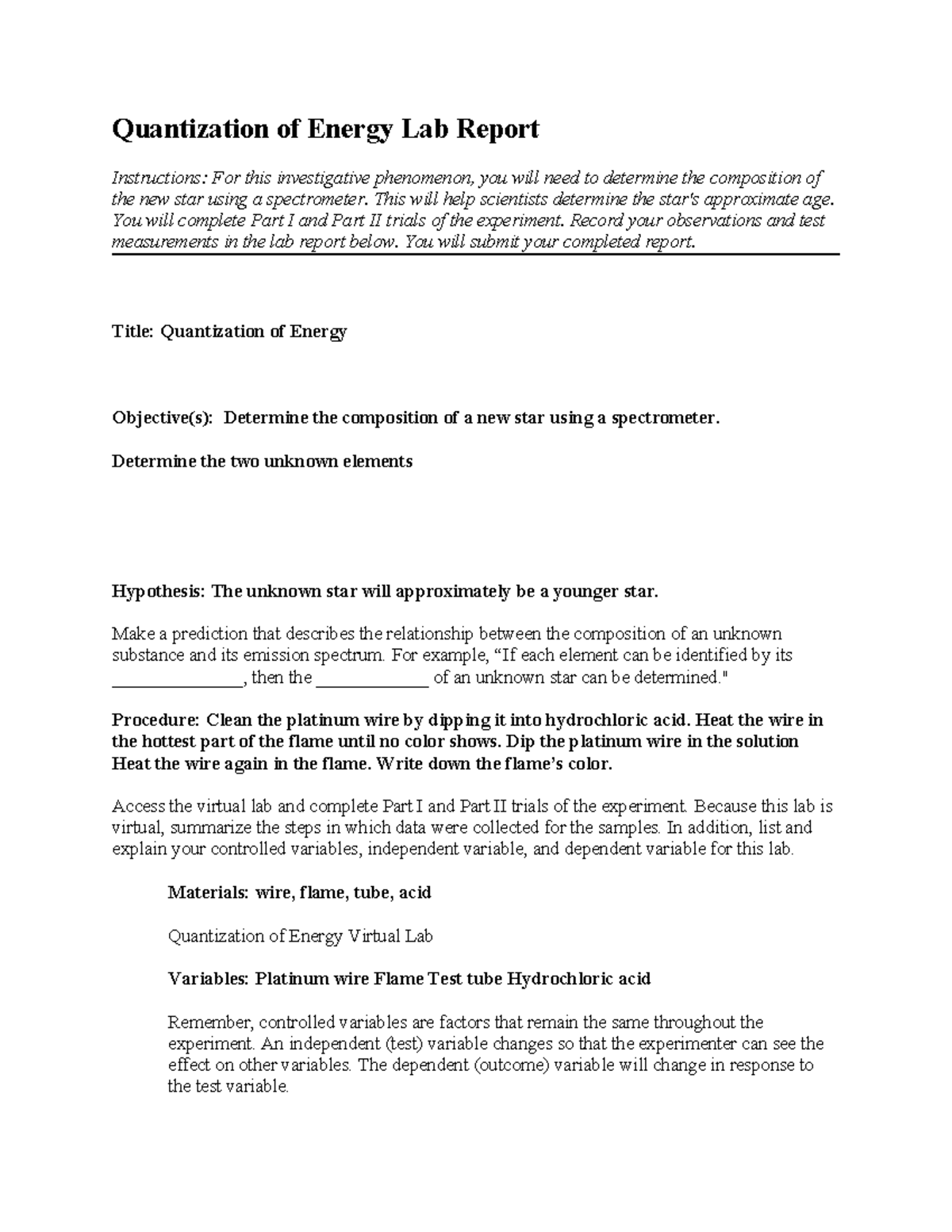 Quantization energy lab report Quantization of Energy Lab Report Instructions For this Studocu