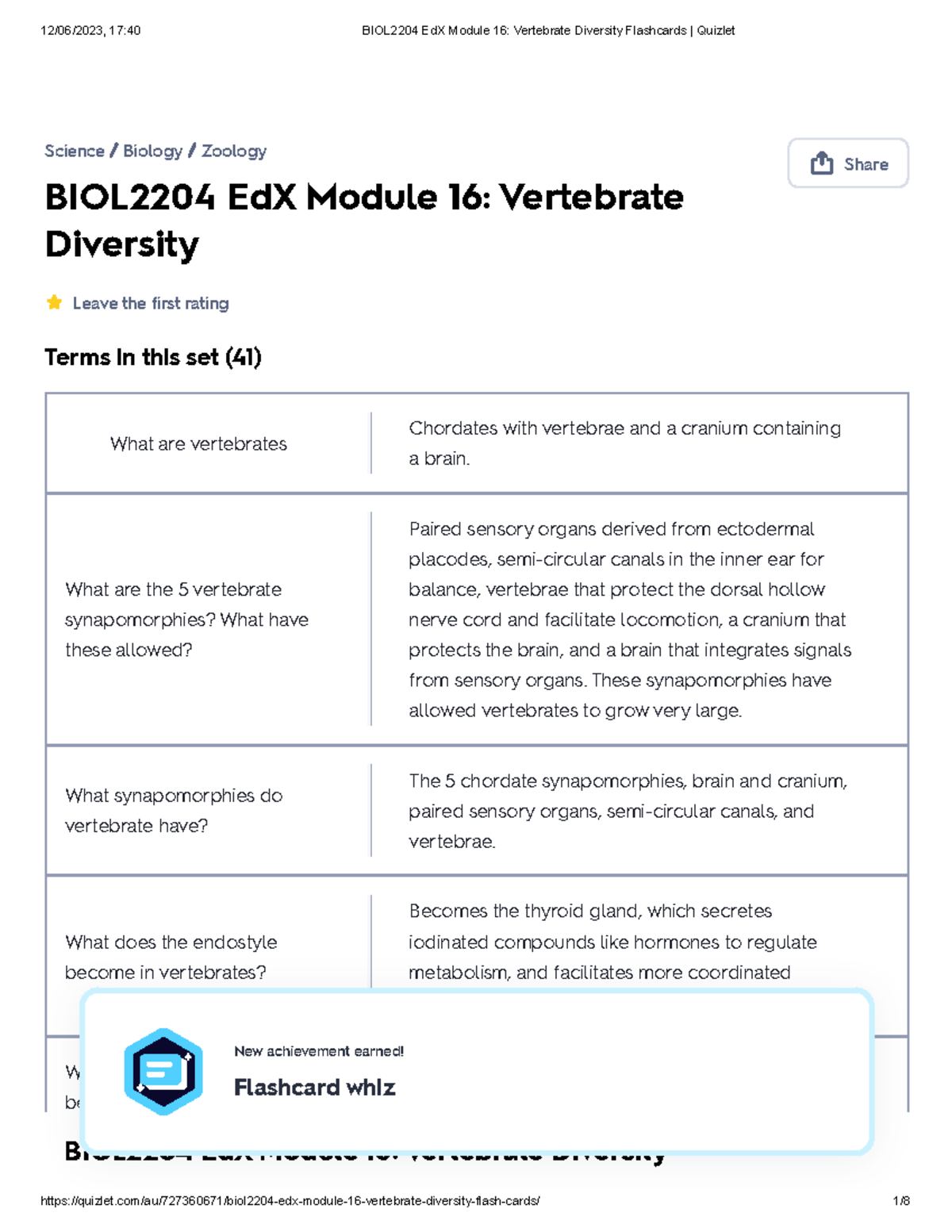 BIOL2204 Ed X Module 16 Vertebrate Diversity Flashcards Quizlet