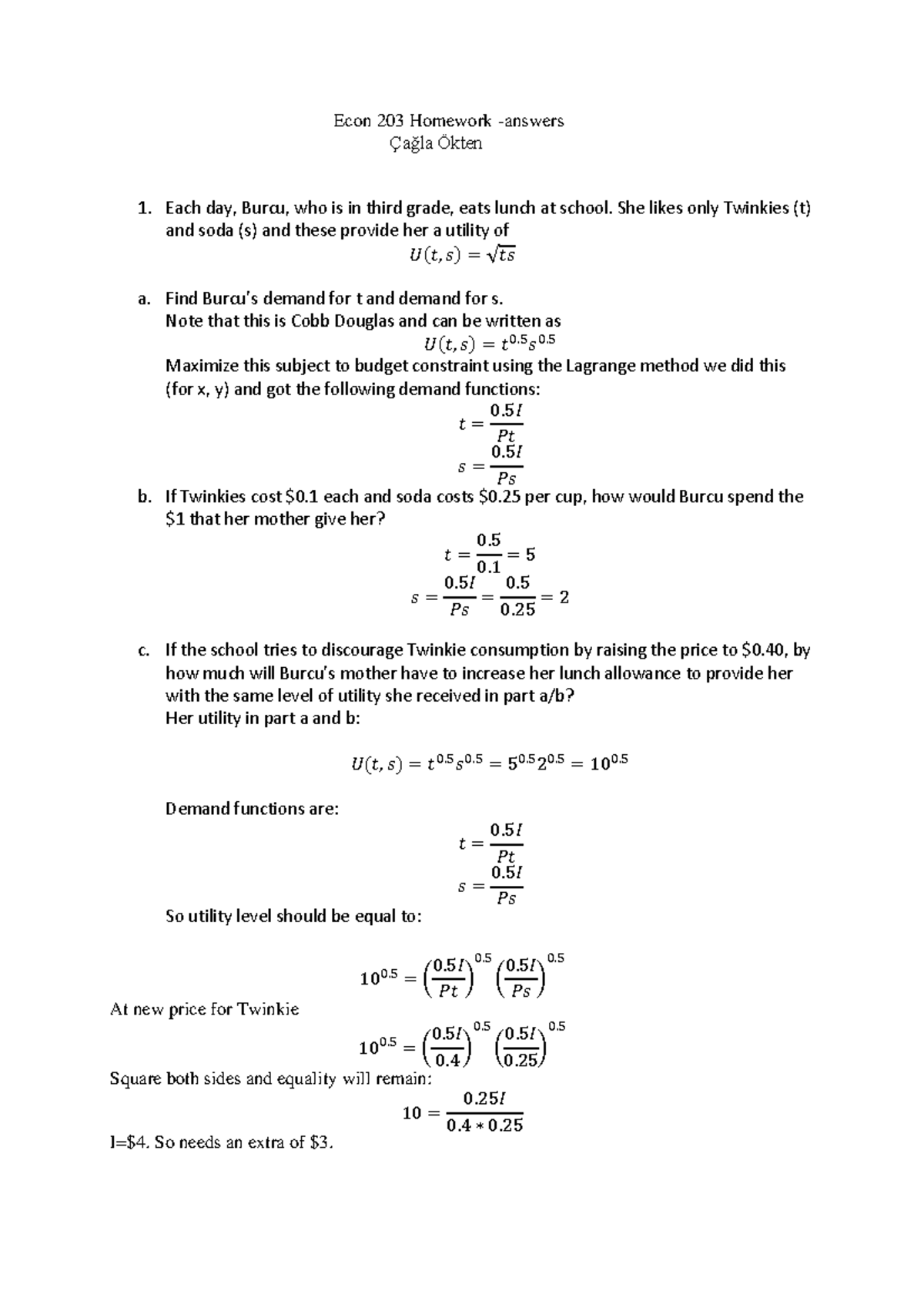 Econ203 hw - microeconomics study notes - Econ 203 Homework -answers ...