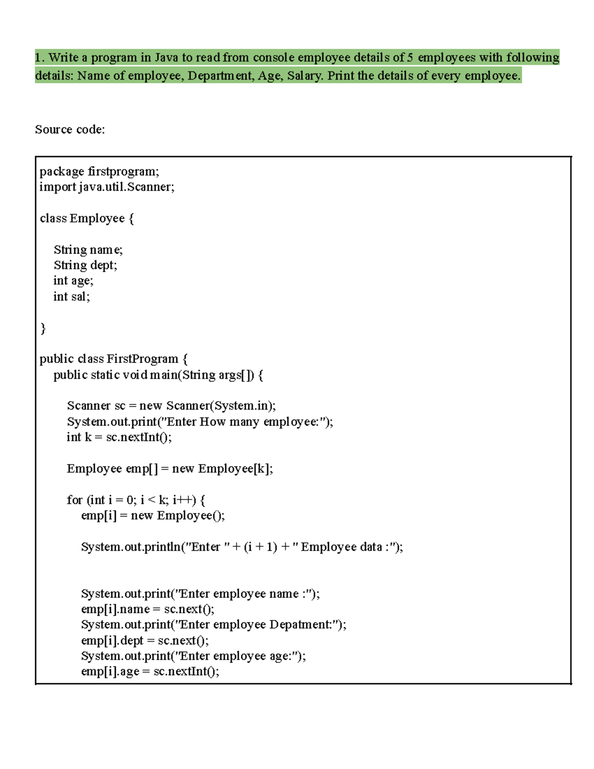 Java Parctical-1 - Lab Manual - Write A Program In Java To Read From ...