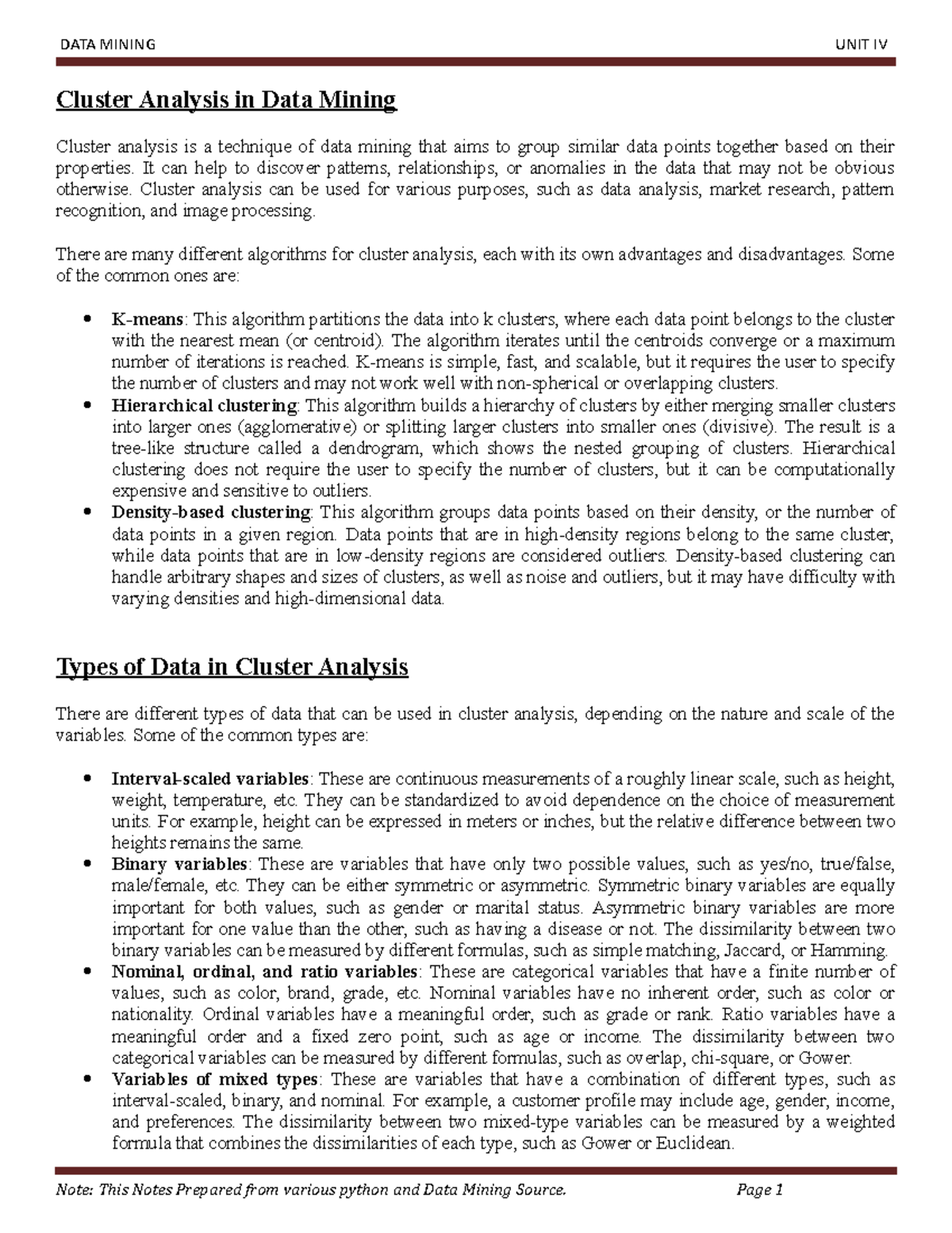 Data Mining Unit IV Notes - Cluster Analysis in Data Mining Cluster ...