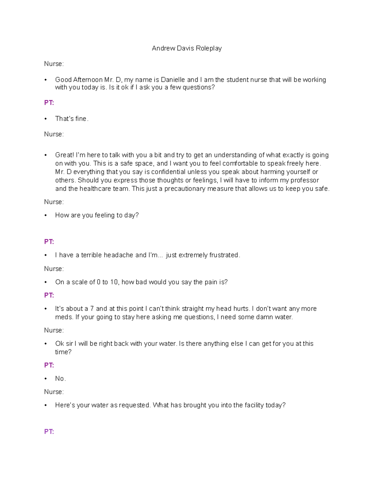 Andre Davis Roleplay - mental health care plan - Andrew Davis Roleplay ...