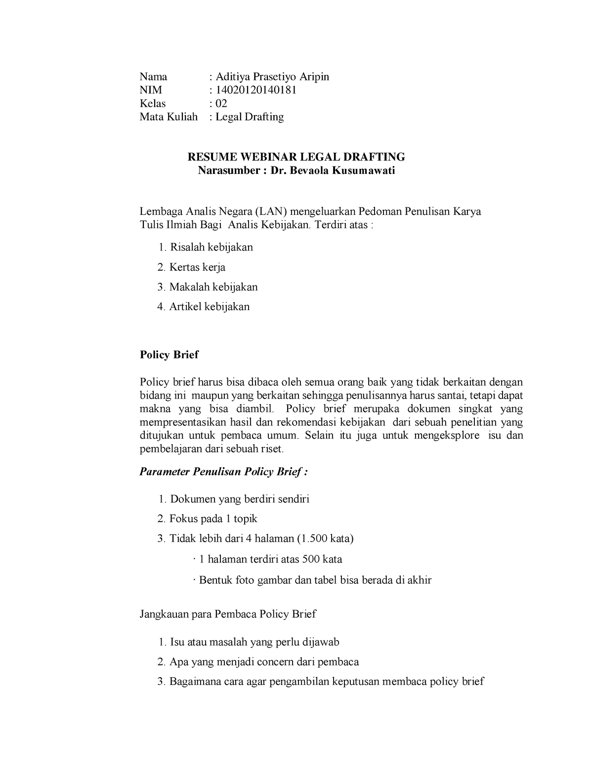 Kebijakan Publik: Policy Brief - Nama : Aditiya Prasetiyo Aripin NIM ...