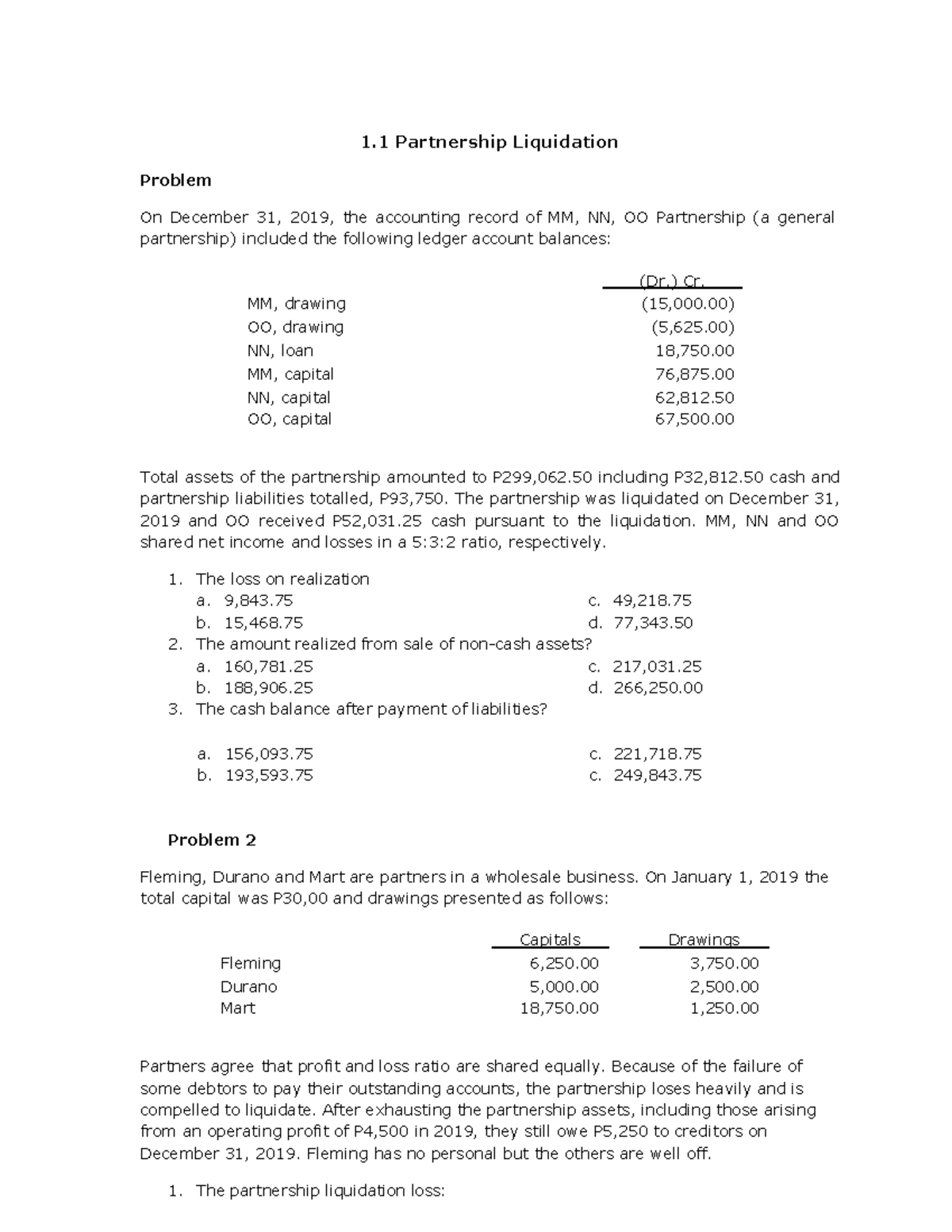 Partnership-Liquidation - 1 Partnership Liquidation Problem On December ...