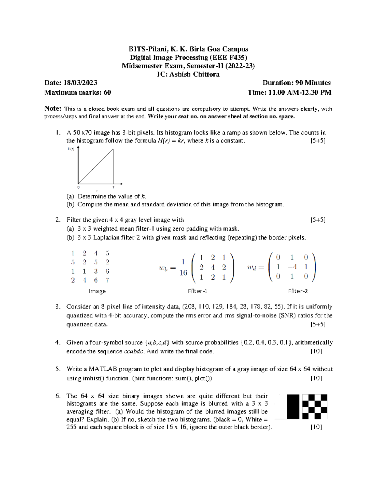 EEE F435 MIDS Q - Midsem exam - BITS-Pilani, K. K. Birla Goa Campus ...