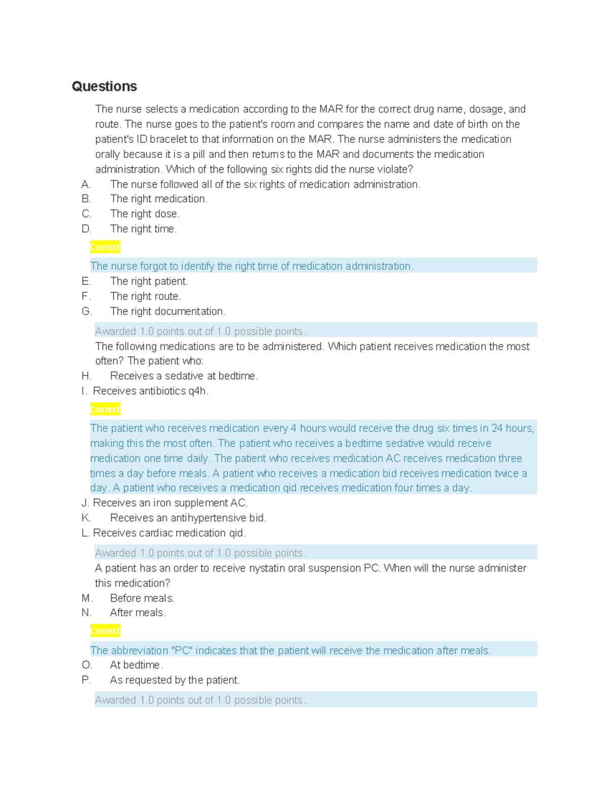 Module 10 Lesson 2 Post-Test - Questions The nurse selects a medication ...