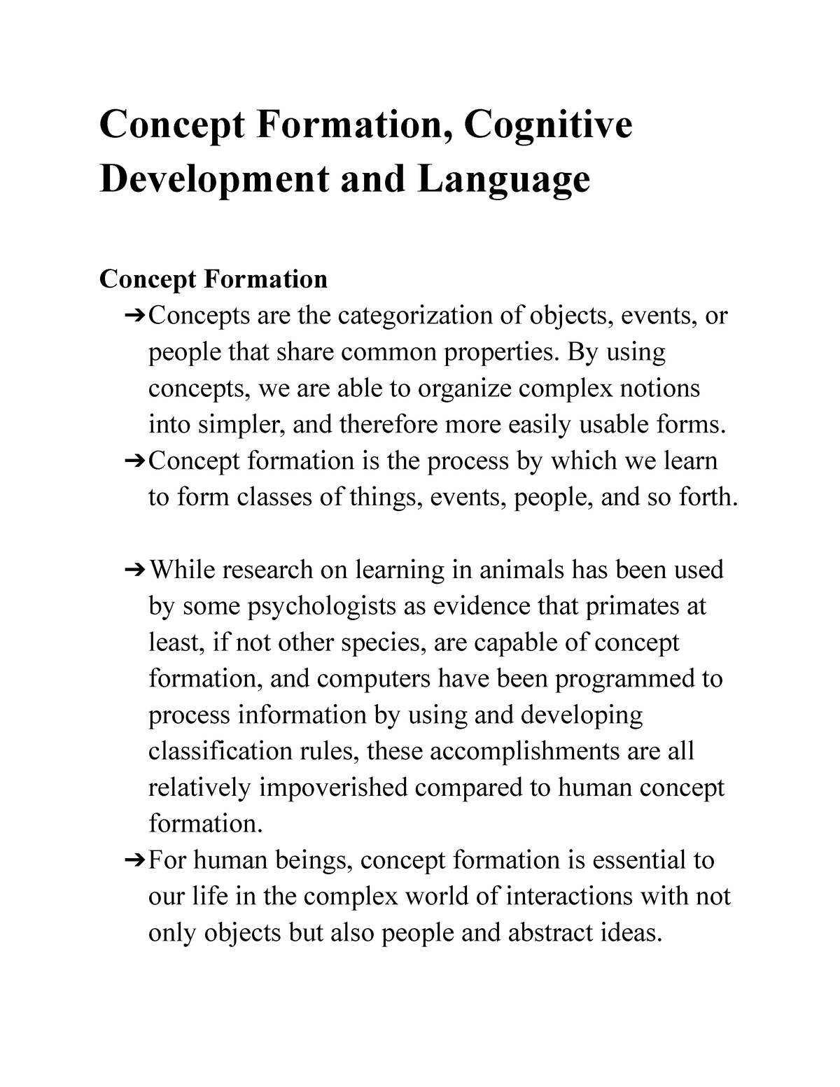 Concept Formation Cognitive Development and Language Concept