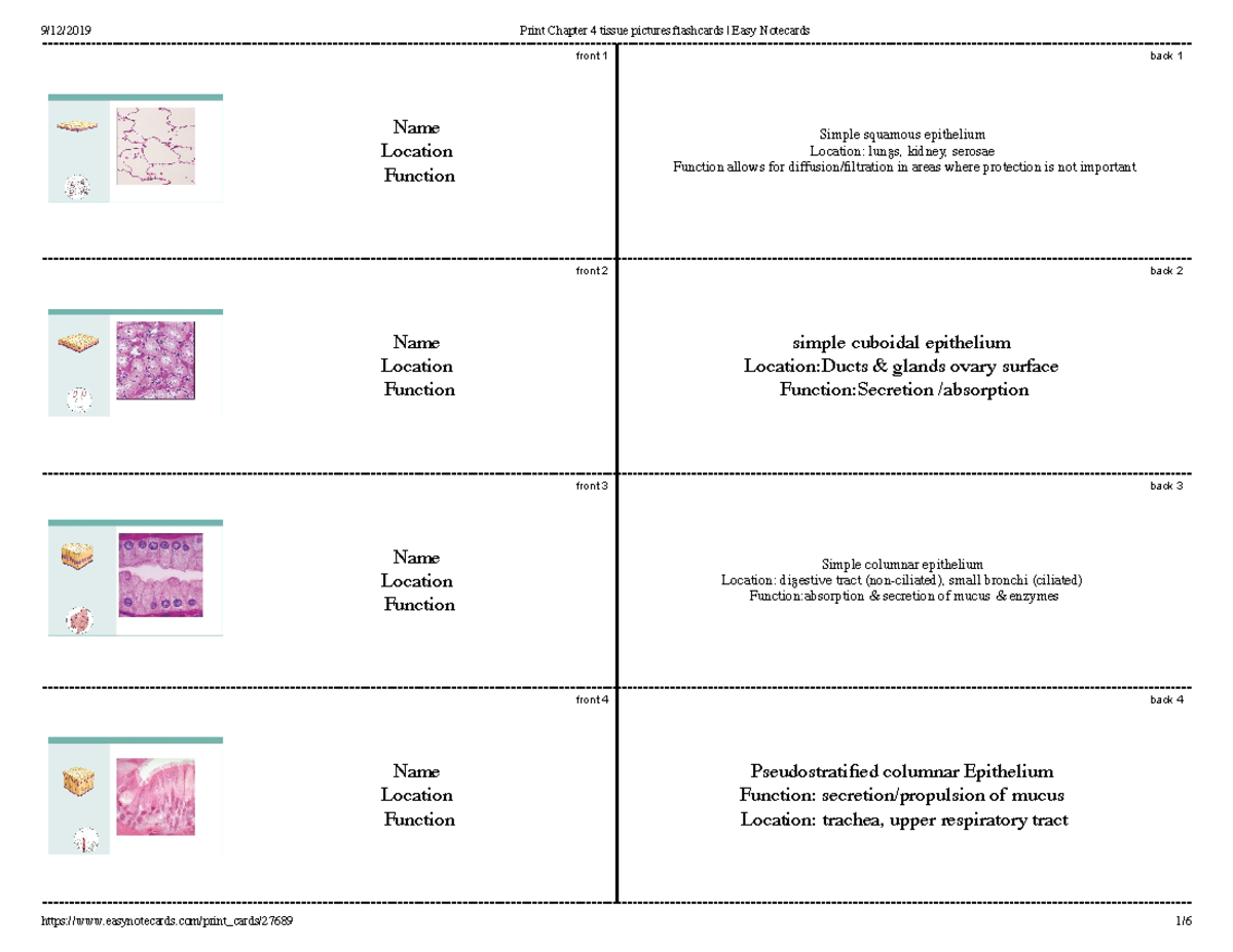 Tissue Types Flashcards (w pictures) - Name Location Function Simple ...