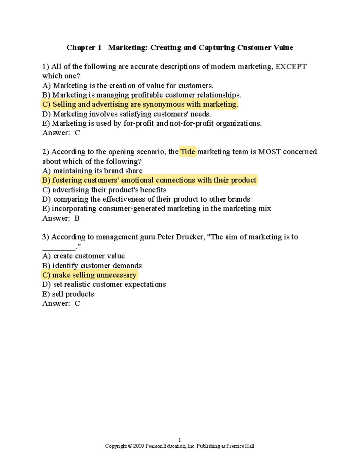 MCQ of Chapter 1 and chapter 4 of Principle of Marketing. - Studocu