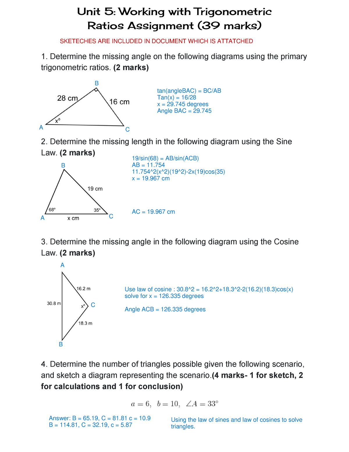 trigonometric ratios assignment edgenuity answers