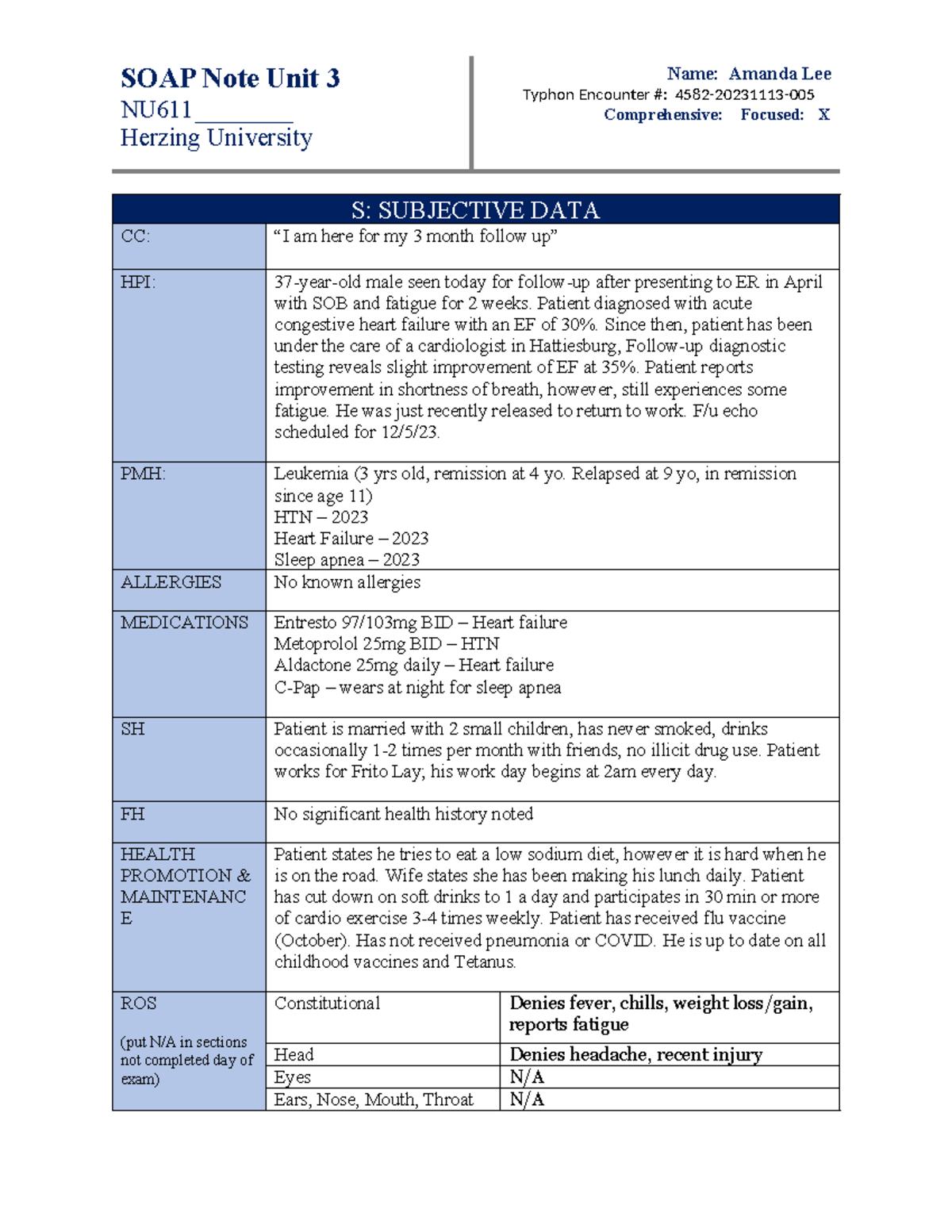 611 SOAP note Unit 3 - 611 SOAP note Unit 3 - SOAP Note Unit 3 NU611 ...