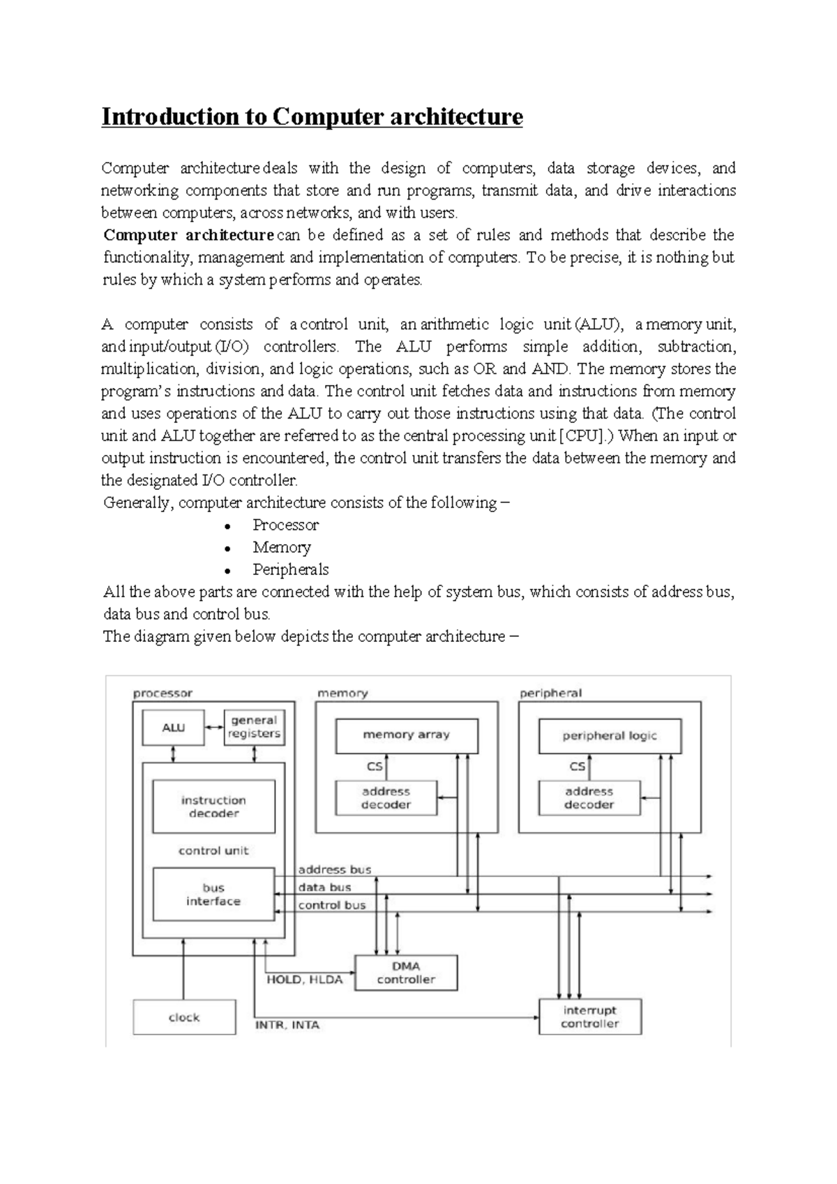 DAa AClass 1 Introduction to Computer architecture Computer