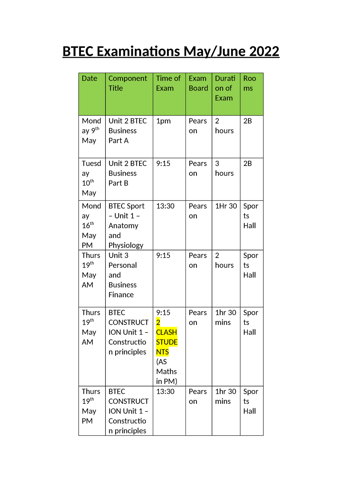 BTEC Exams MAY JUNE 2022 BTEC Examinations May/June 2022 Date