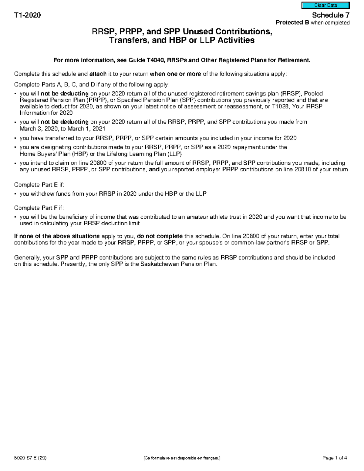Schedule 7 Wendy Perry - T1-2020 Schedule 7 Protected B when completed ...