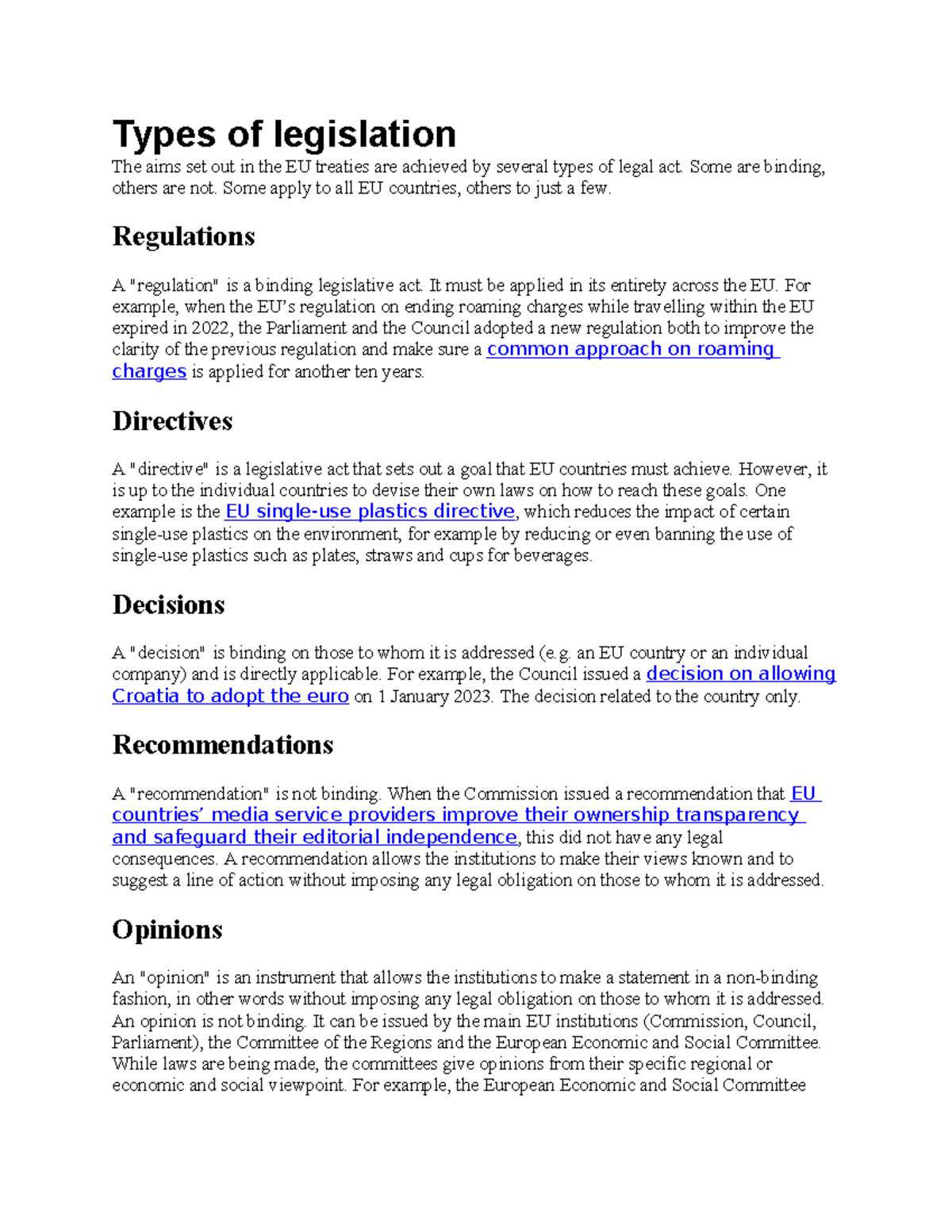 New Microsoft Word Document - Types of legislation The aims set out in ...
