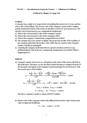 FIN305 Handout Problem 2 1 Ch 1 7 - 1 FIN 305 • Introduction to ...