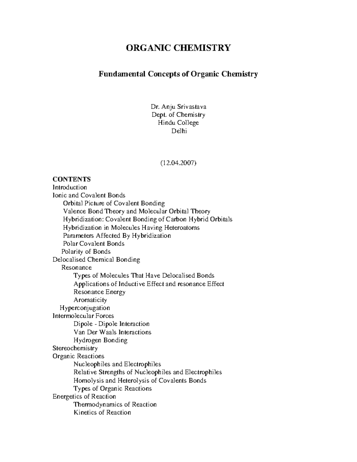 Fundamentals of OC - ORGANIC CHEMISTRY Fundamental Concepts of Organic ...
