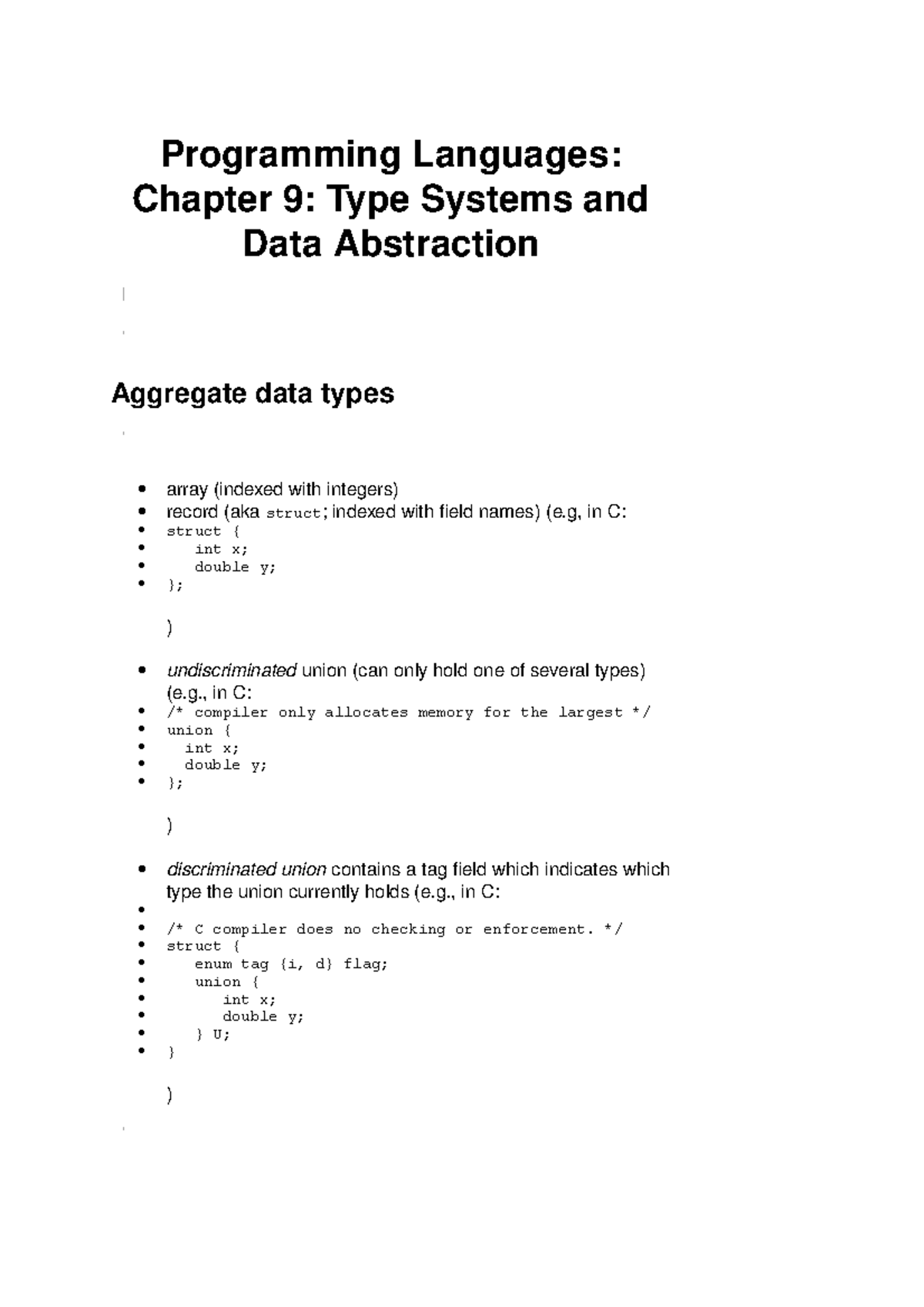 2014-2015 Lecture Notes 9 - Type Systems and Data Abstraction ...