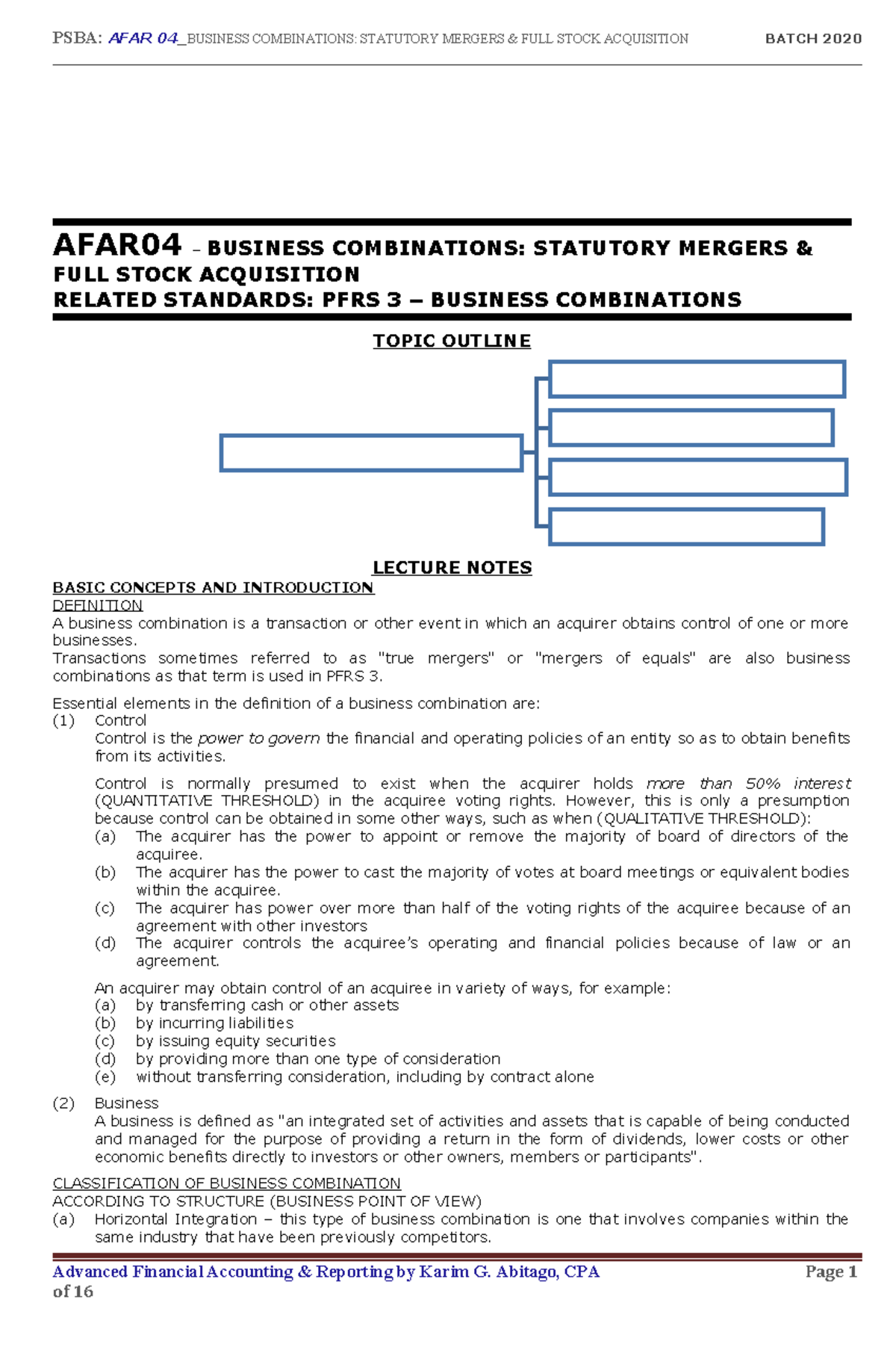 AFAR04 Business Combination - AFAR04 – BUSINESS COMBINATIONS: STATUTORY ...