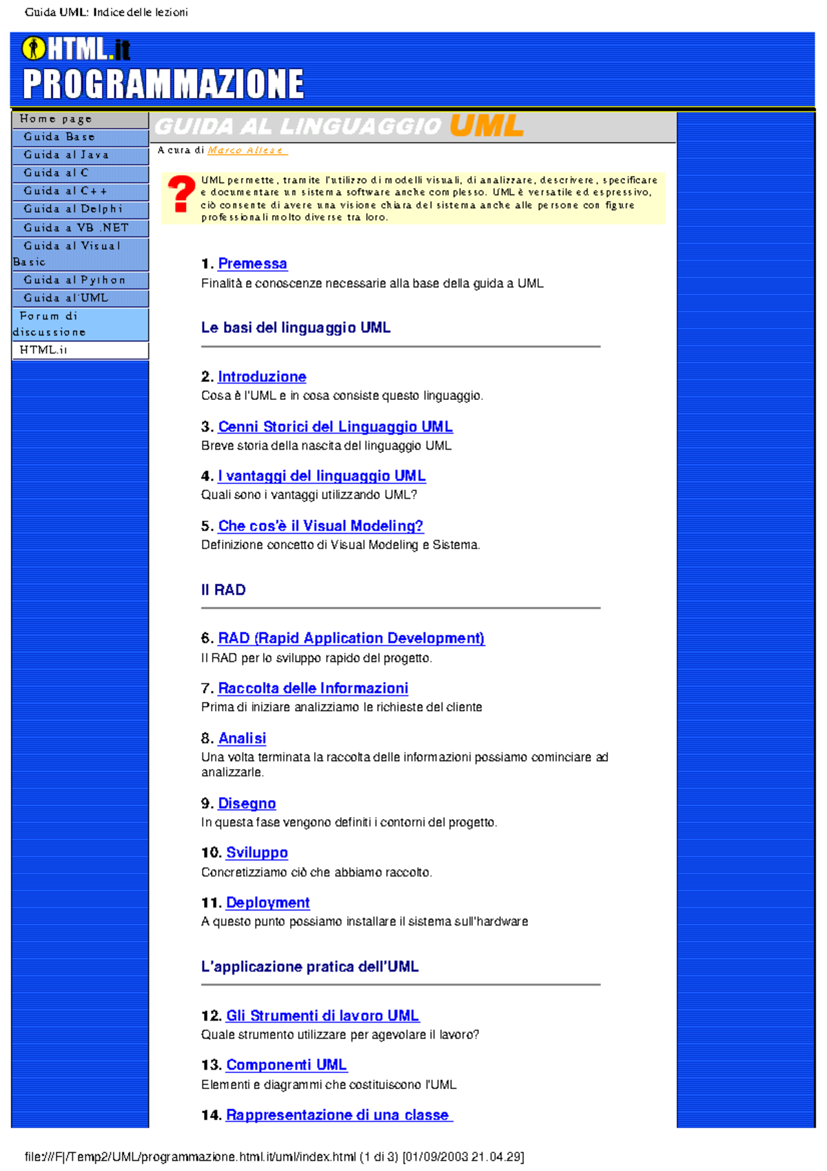 homework 6 basi di dati - Guida UML: Indice delle lezioni Home page ...