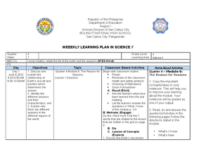 WLP Science 7 w5 - weekly home learning plan - Republic of the ...