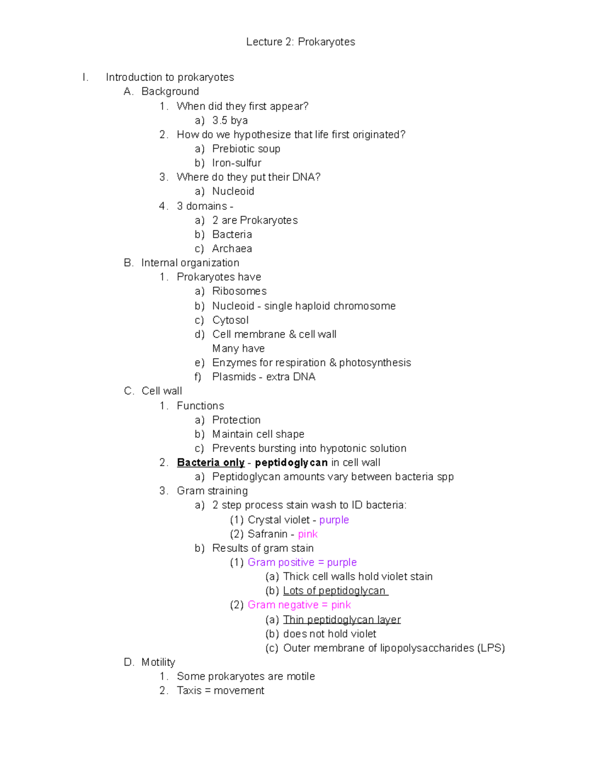 Prokaryotes - I. Introduction to prokaryotes A. Background 1. When did ...