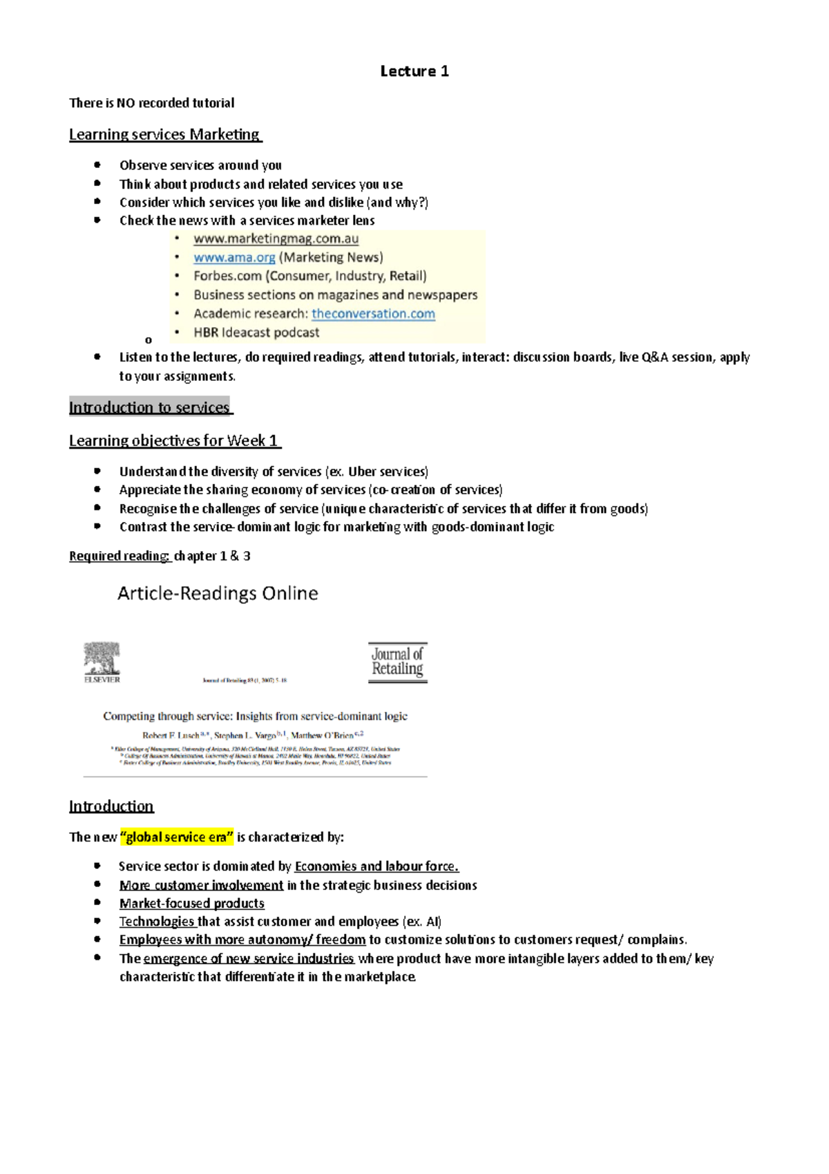Lecture 1 Complete notes and emphasizes on important things. Includes highlights and pictures