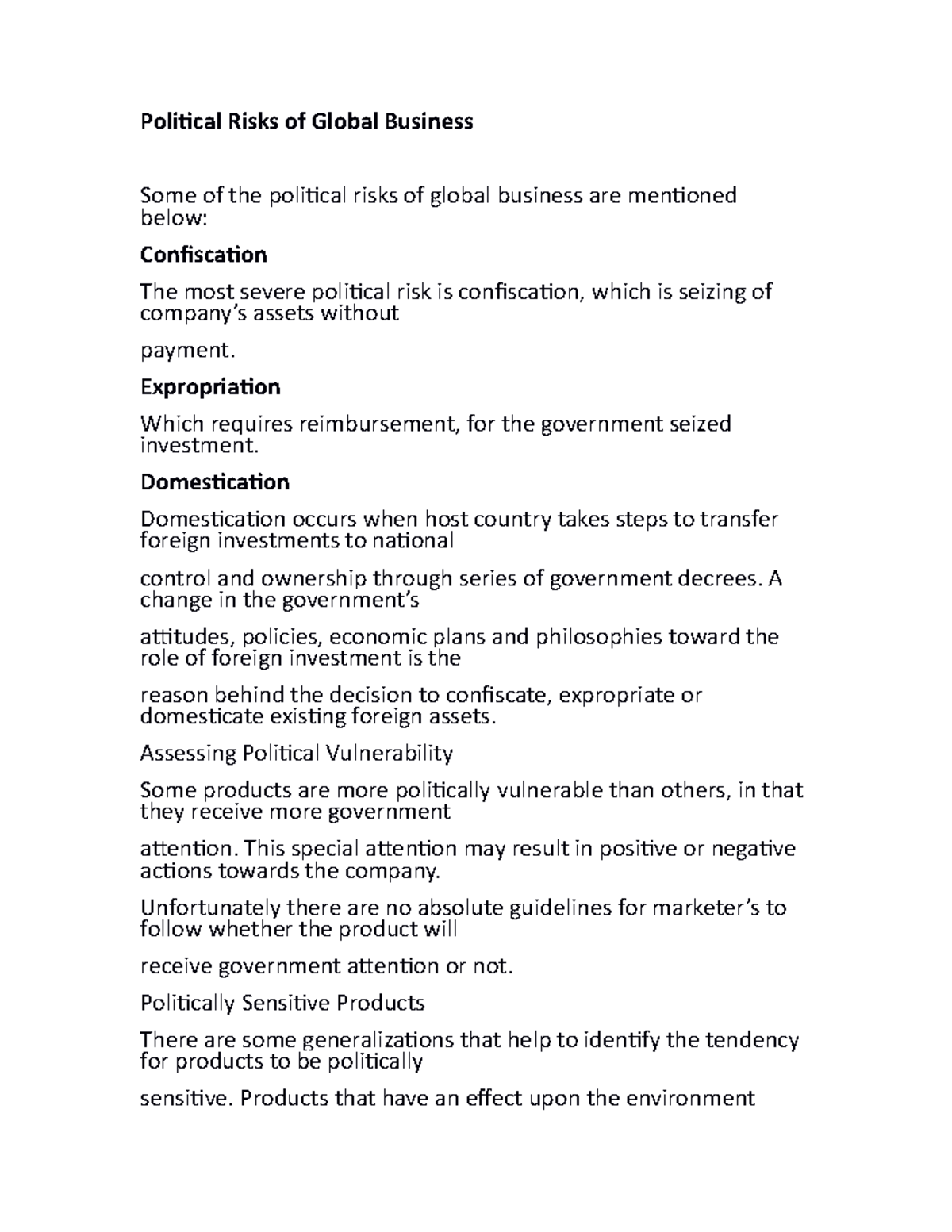 Political Risks of Global Business and Government Encouragement ...