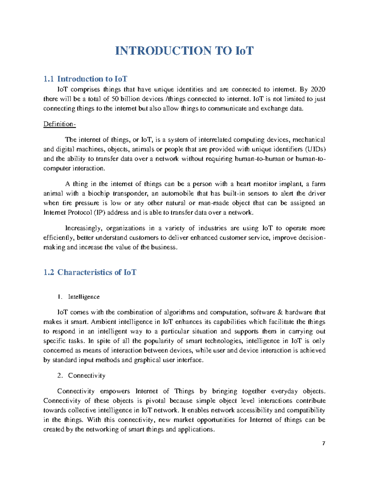 Io T - okoksd - INTRODUCTION TO IoT 1 Introduction to IoT IoT comprises ...