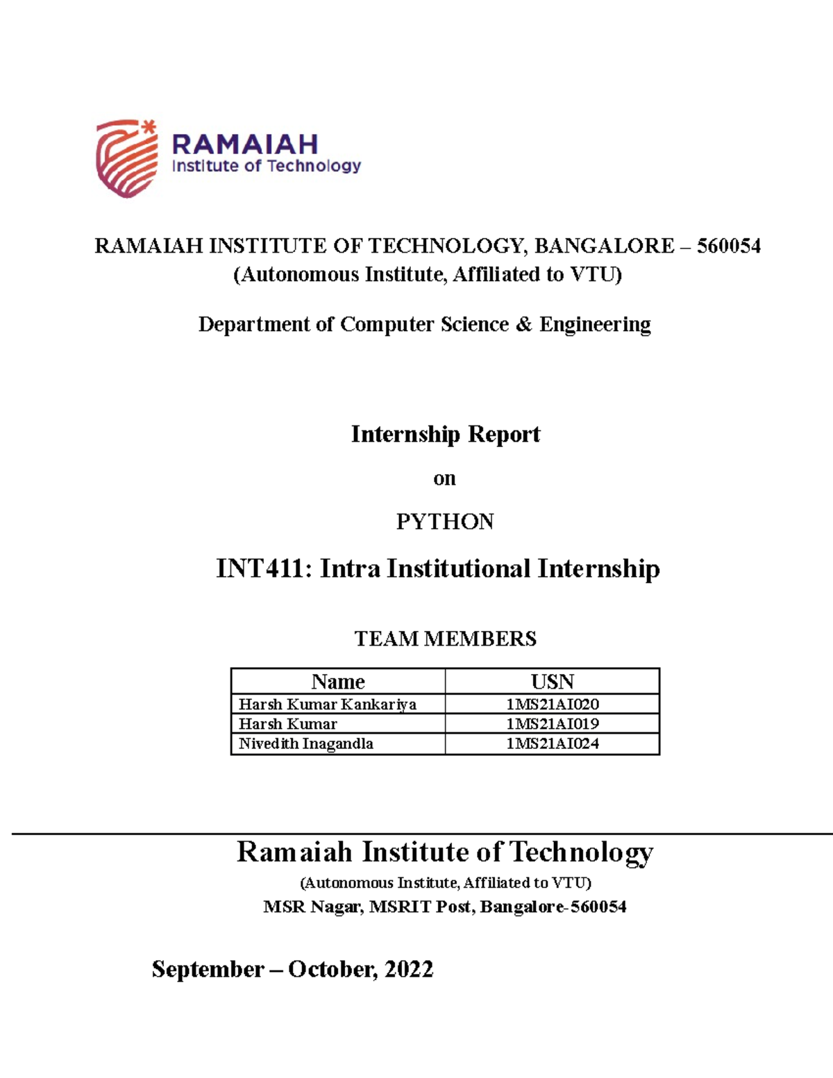 Python project 1 - Internship Report on PYTHON INT411: Intra ...
