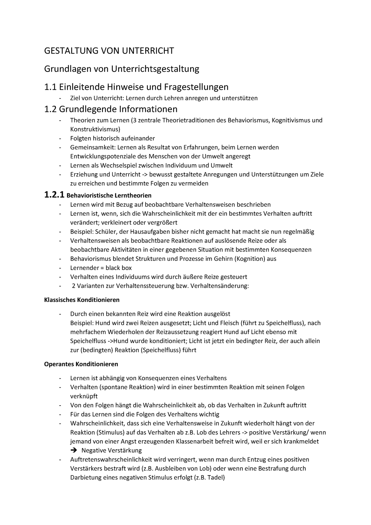 Gestaltung Von Unterricht 1 - GESTALTUNG VON UNTERRICHT Grundlagen Von ...