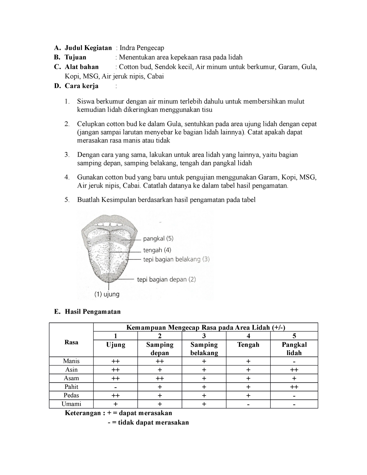Sistem Saraf Indra Pengecap - A. Judul Kegiatan : Indra Pengecap B ...