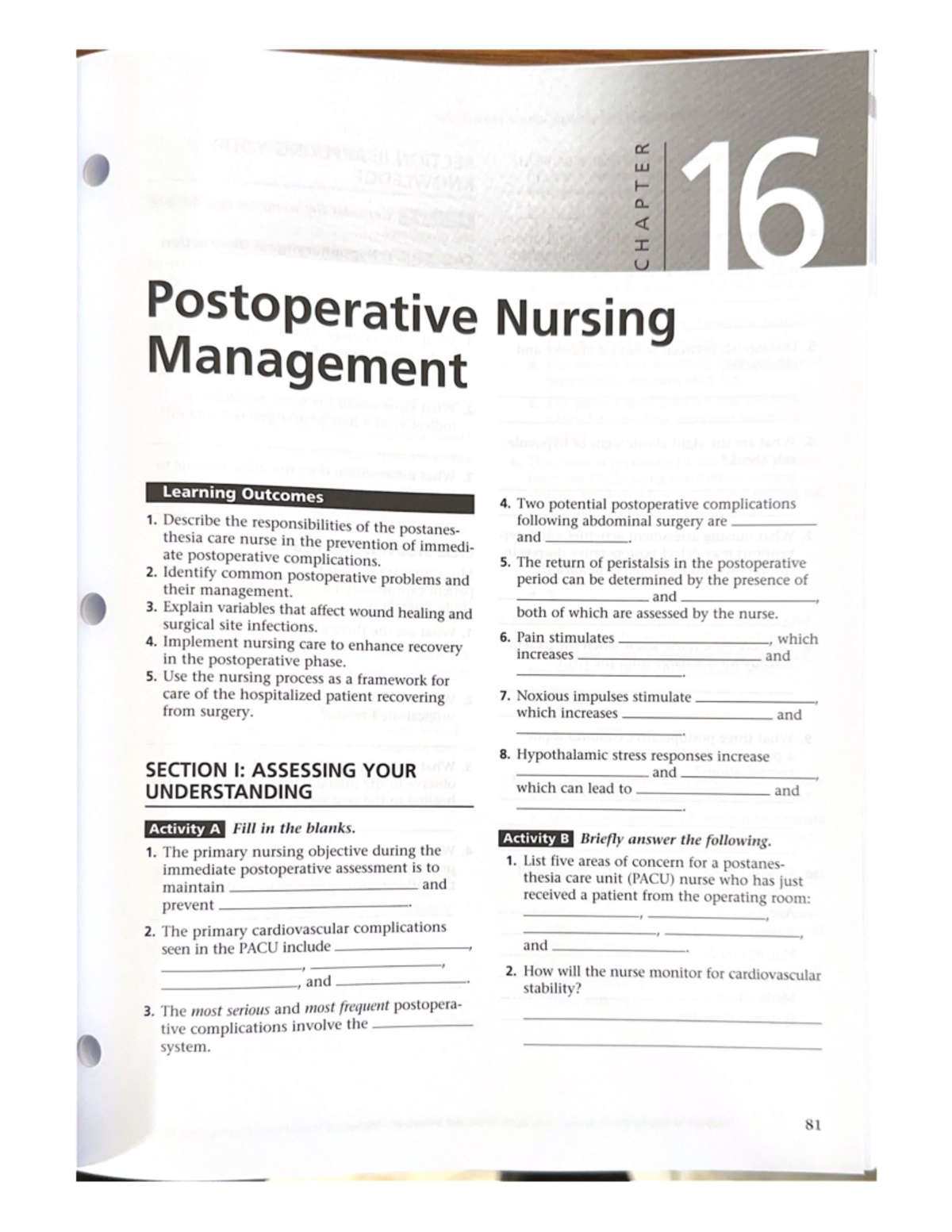 Postoperative Nursing[ 15818 ] - NSG 3250 - Studocu