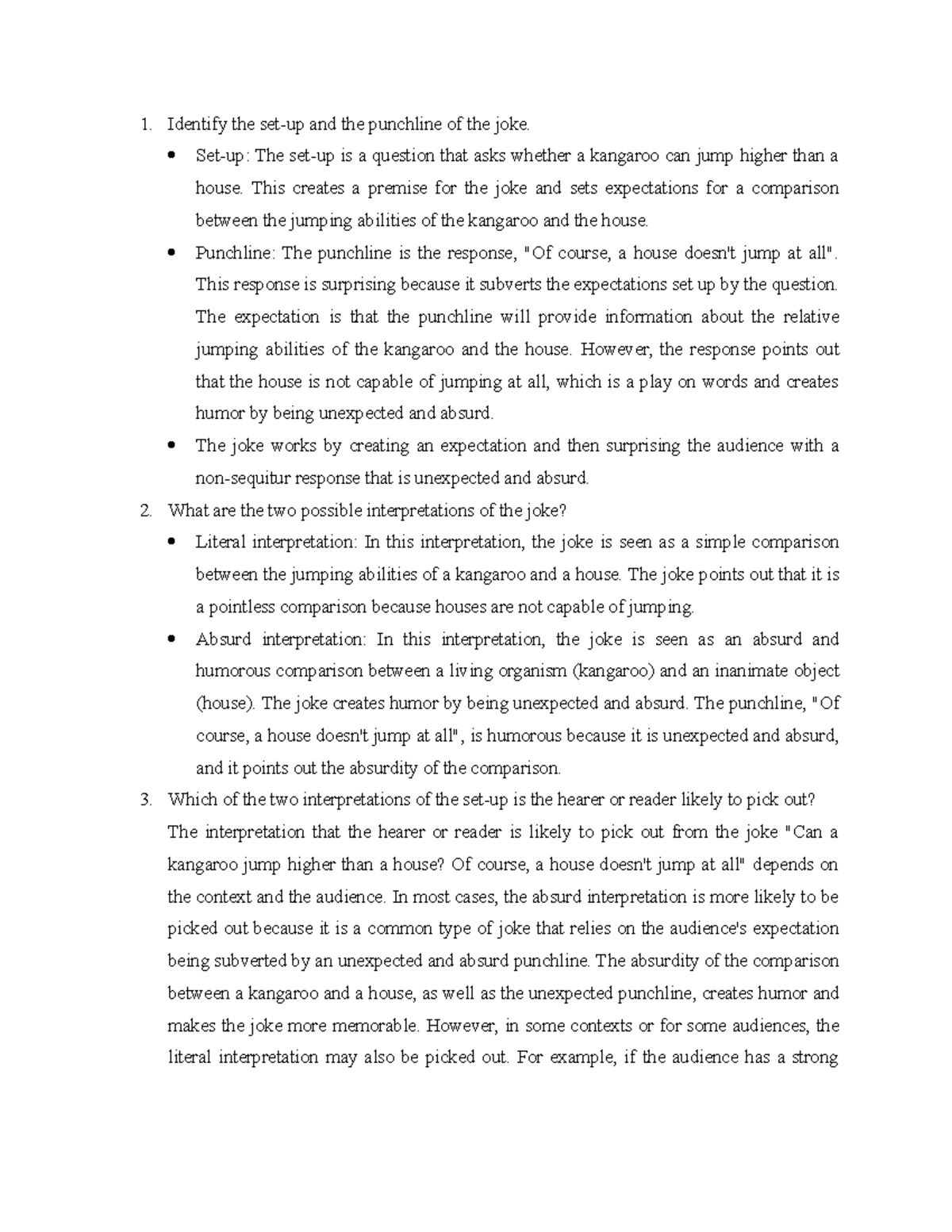 Cognitive Analysis of Linguistic Humor Can A Kangaroo Jump Higher than