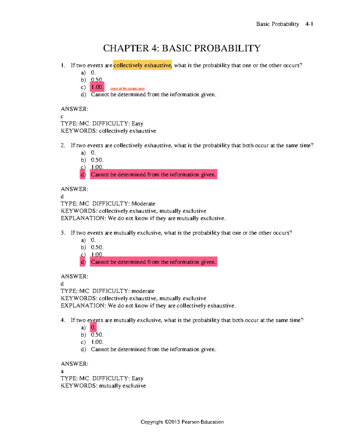 Chapter 4 - Practice Question - Basic Probability 4- CHAPTER 4: BASIC ...