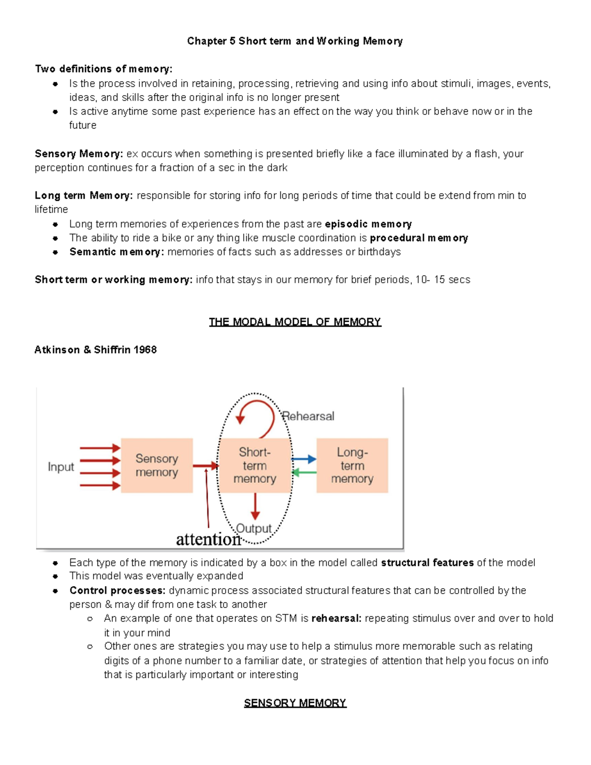 Chapter 5 Short term and Working Memory - Lasts 1/sec. Not so obvious ...