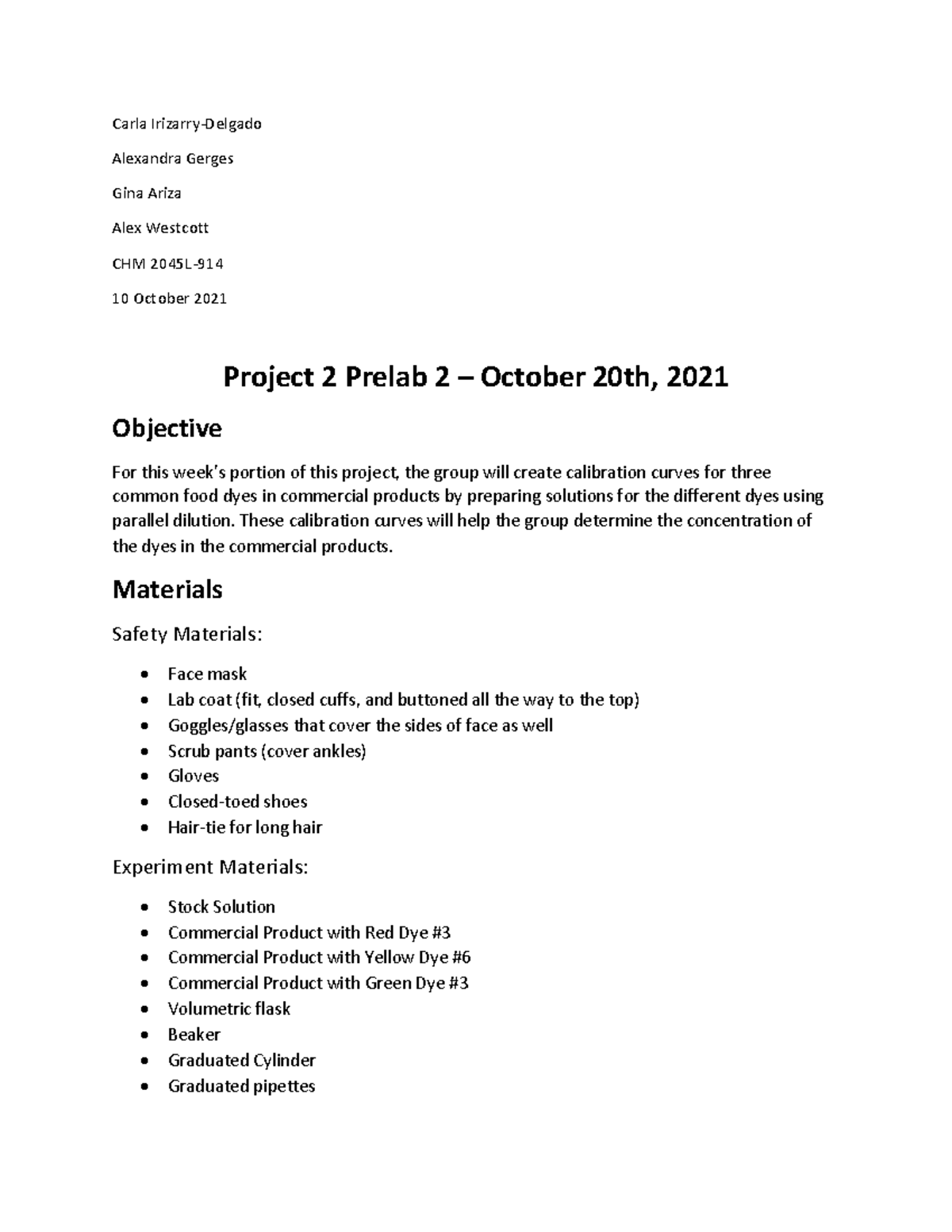 Gen Chem Lab Project 2 Prelab 2 - Carla Irizarry-Delgado Alexandra ...