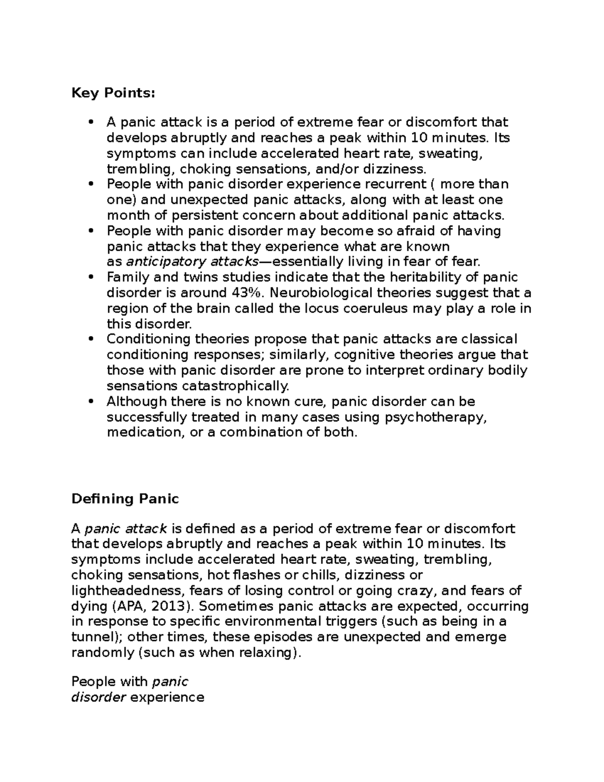 Panic disorder and panic attacks - Key Points: A panic attack is a ...