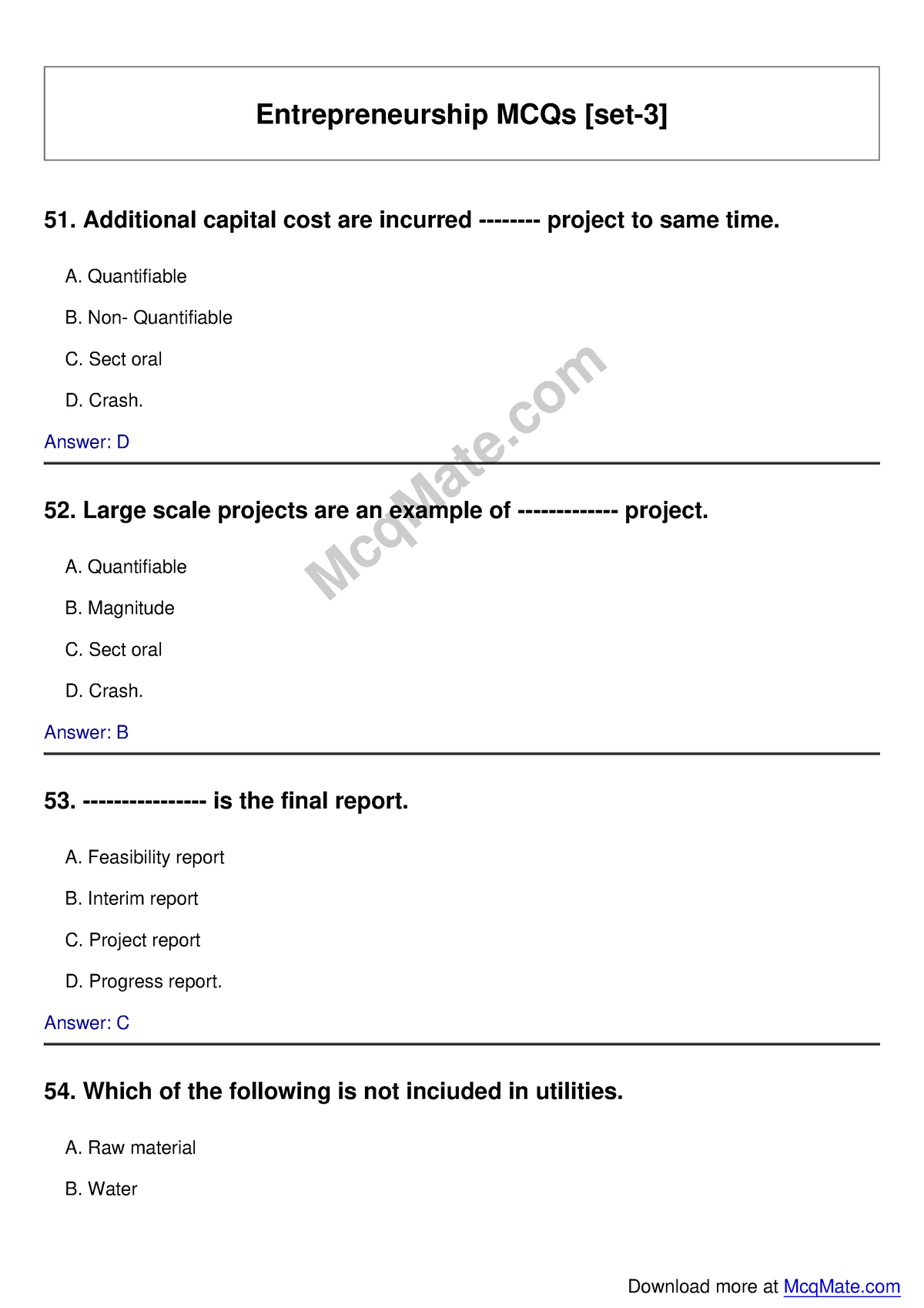 Entrepreneurship Solved MCQs [set-3] Mcq Mate.com - Entrepreneurship ...