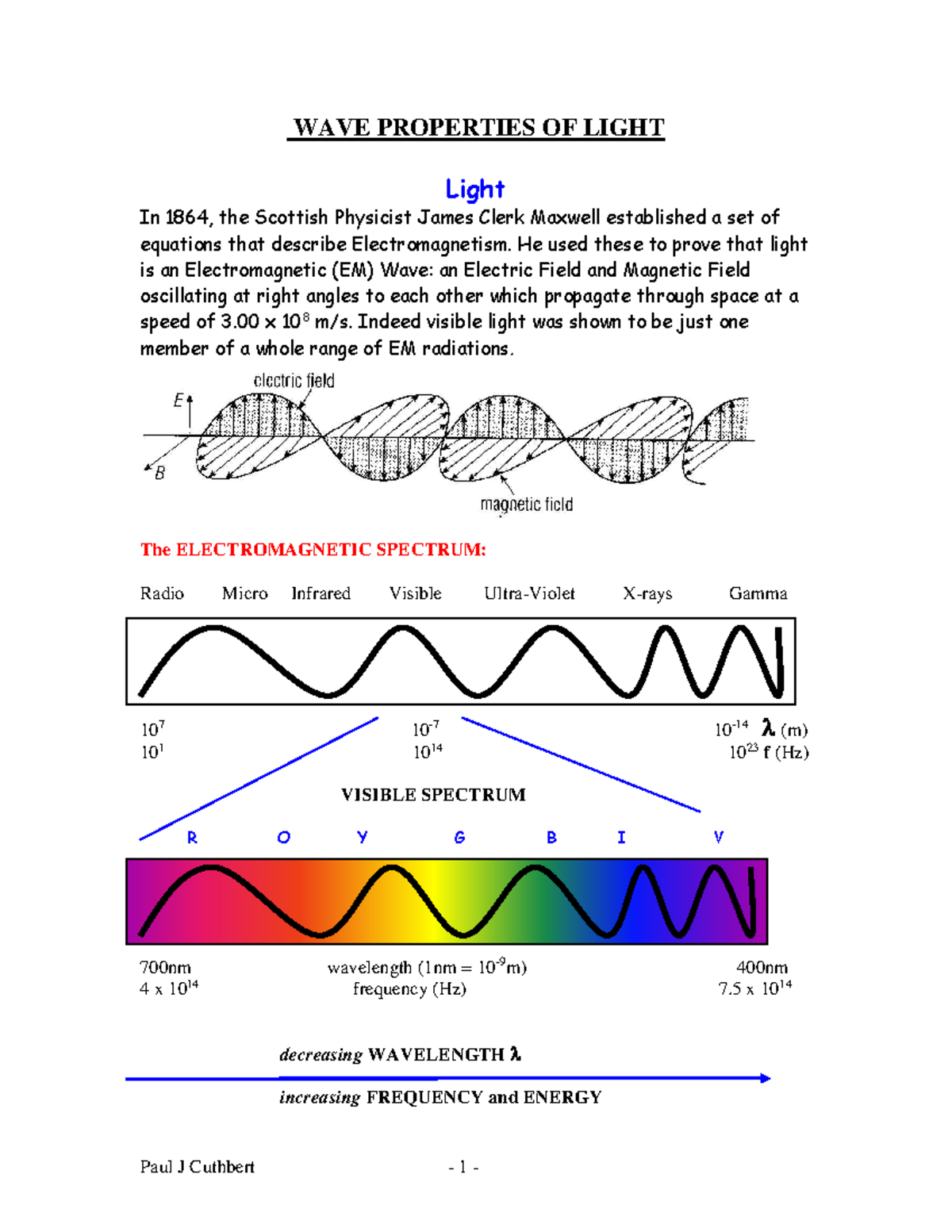 2 Wave properties of Light - WAVE PROPERTIES OF LIGHT Light In 1864 ...