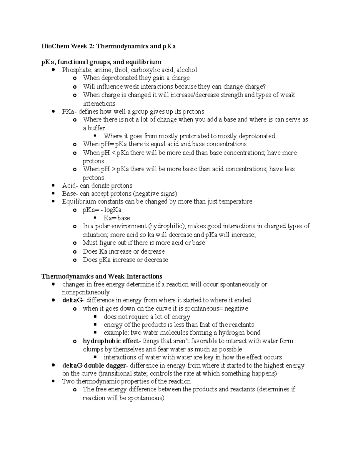 Bio Chem week 2 notes - dr. Berndsen - BioChem Week 2: Thermodynamics ...