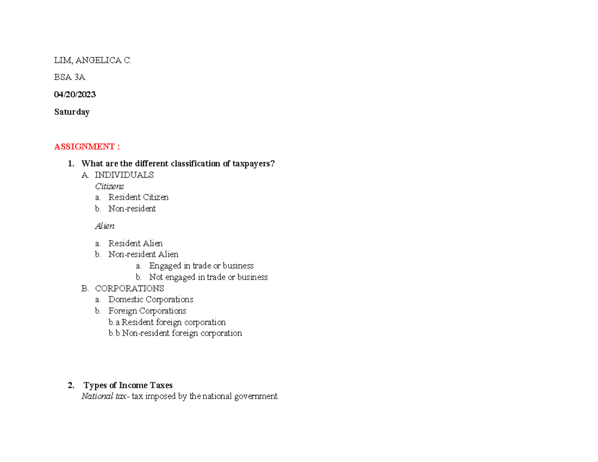 CHapter 3, Income tax - LIM, ANGELICA C. BSA 3A 04/20/ Saturday ...