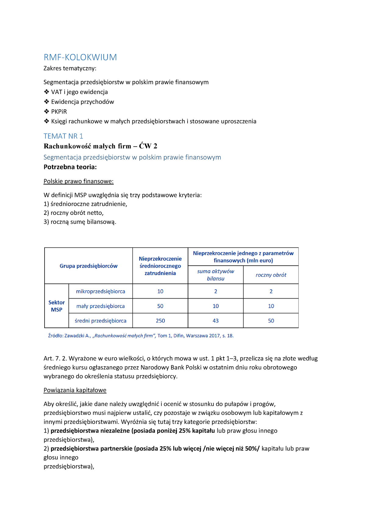 RMF-kolokwium - Finanse I Rachunkowosc 3rok - RMF-KOLOKWIUM Zakres ...