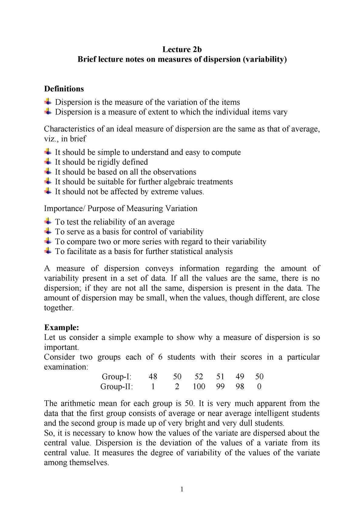 L2b Discussion On Dispersion Measures Of Statistics - Lecture 2b Brief ...