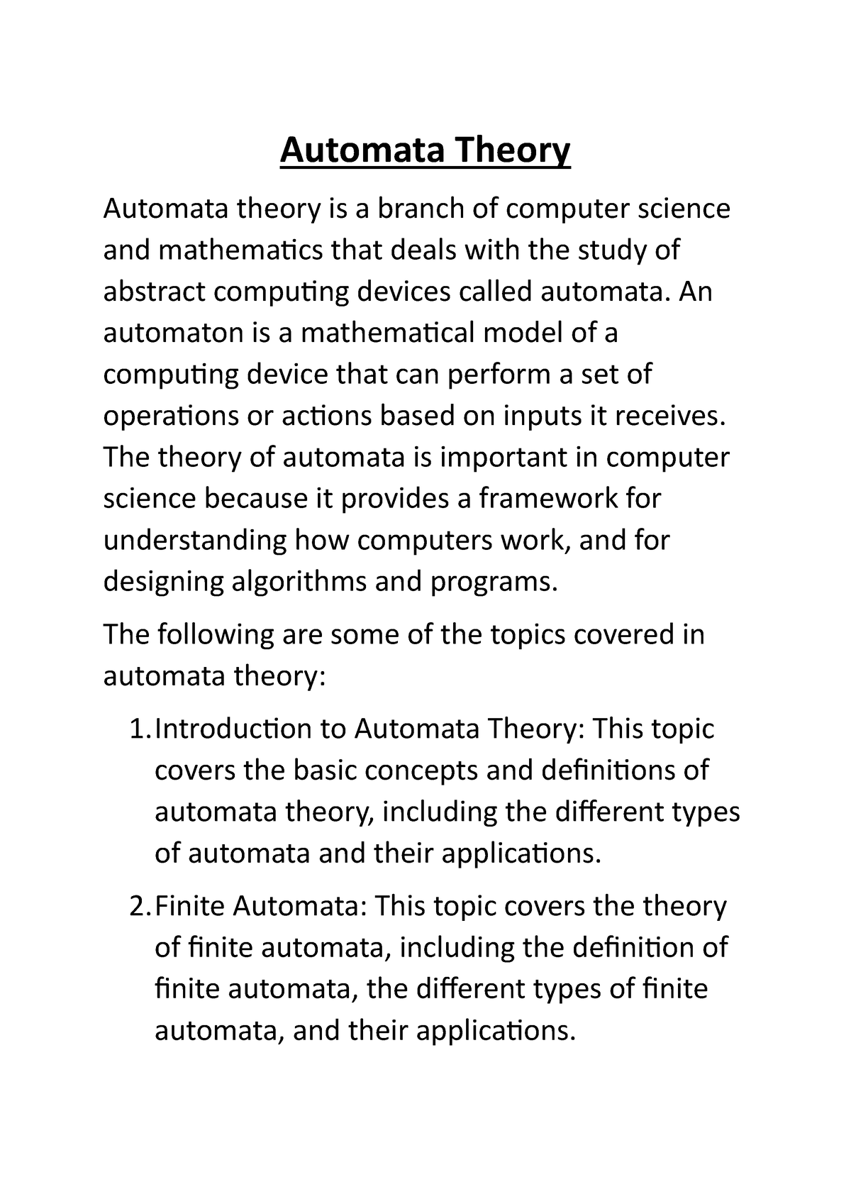 research paper review of automata theory and its application